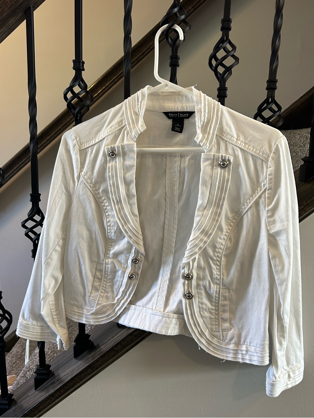 White House Black Market White Cropped Blazer with Decorative Buttons